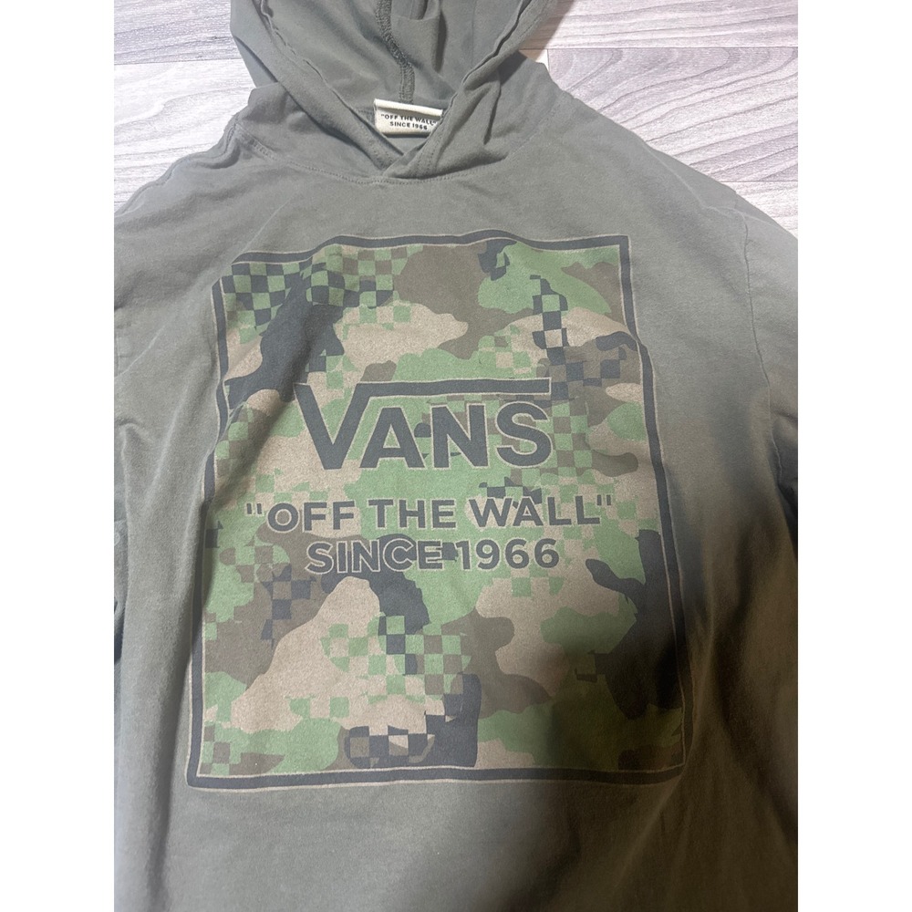 Vans Off The Wall Hooded Long Sleeve Shirt Green Camo Graphic Small Classic